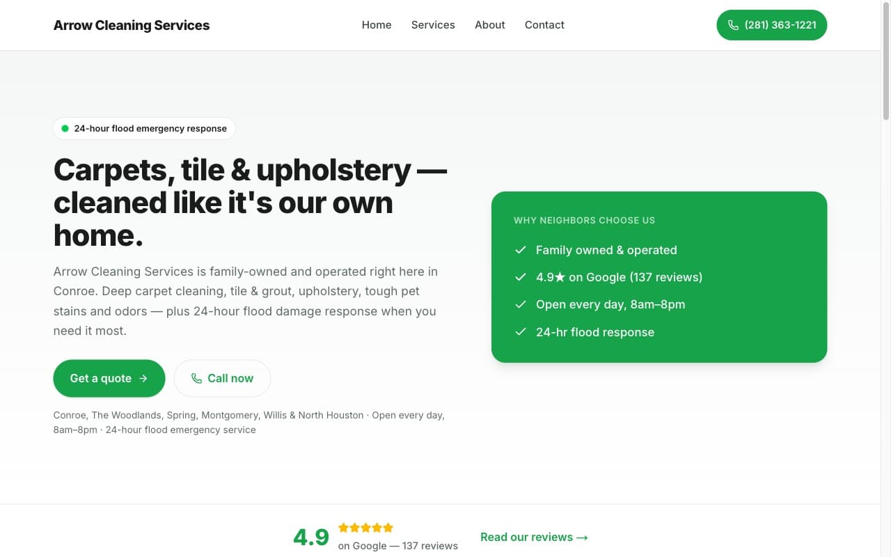 Arrow Cleaning Services — website screenshot
