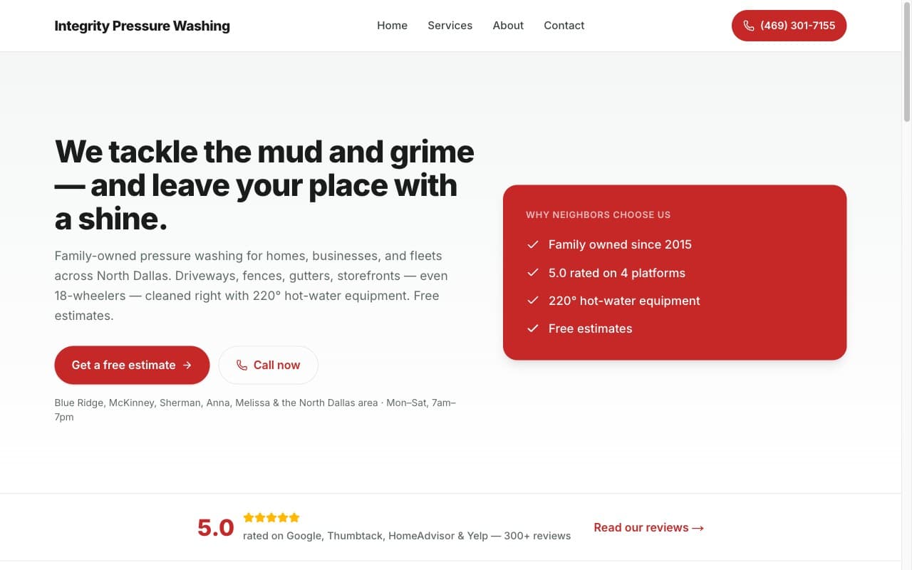 Integrity Pressure Washing — website screenshot